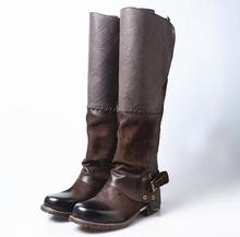 100% de piel auténtica para mujer, tacones cuadrados clásicos de Chocolate/negro/marrón con cremallera de punta redonda hasta la rodilla, Botas Largas invierno 2024 - compra barato