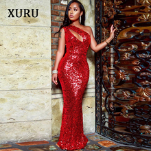 XURU new red sequins mermaid dress elegant sexy sleeveless dress bohemian style flannel sequin dress 2024 - buy cheap