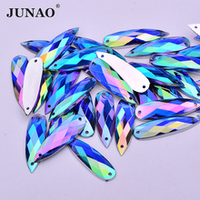 JUNAO 100pcs 8*28mm Sew On Blue AB Drop Rhinestone Applique Flat Back Acrylic Gems Sewing Crystal Stones for Clothes Jewelry 2024 - buy cheap