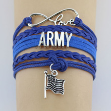 Pulseiras e braceletes com tranças de couro, bracelete de pingente de bandeira do exército, infinito, amor, para homens e mulheres, joias da moda 2024 - compre barato