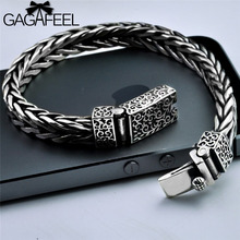 GAGAFEEL-pulseras de plata de ley 925 con personalidad Punk para hombre, brazaletes hechos a mano de plata tailandesa Vintage, joyería tejida 2024 - compra barato