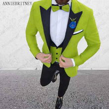 ANNIEBRITNEY/зеленый, желтый костюм для мужчин, набор на заказ, свадебный смокинг жениха 2019, костюм для мужчин, 3 предмета, модный блейзер (пиджак + брюки + жилет 2024 - купить недорого
