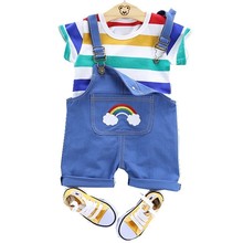 Conjuntos de ropa de actividades de ocio de verano para bebés, ropa infantil a rayas, Camiseta de tirantes, pantalones cortos, 2 uds., disfraz de vacaciones para niños 2024 - compra barato