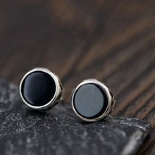 FNJ Round Black Stud Earrings 925 Silver boucle d'oreille for Women Jewelry Original S925 Sterling Silver Earring Stone 2024 - buy cheap