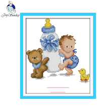 Joy Sunday Bottle baby's birth certificate(blue) Counted Cross Stitch 11CT 14CT Handmade Cross Stitch Kits Embroidery Needlework 2024 - buy cheap