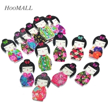 Hoomall 2017 Wholesale 50pcs 2 Holes Mixed Japanese Doll Wooden Buttons Fit Sewing Scrapbooking 3x1.5cm For DIY 2024 - buy cheap