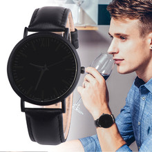Мужские часы с кожаным ремешком, аналоговые кварцевые круглые наручные часы, модные повседневные роскошные черные мужские и женские часы A40 2024 - купить недорого