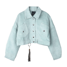 PERHAPS U Women Corduroy Jacket Pocket Winter Autumn Outerwear Button Tassel Black Gray Blue C0043 2024 - buy cheap