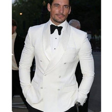 Traje blanco personalizado para hombre, esmoquin para novio, traje a medida, chal de solapa, trajes de boda blancos para hombre (chaqueta + pantalones) 2019 2024 - compra barato