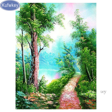 Kufwkey full square/round drills Embroidery Diamond painting scenery cross stitch diy mosaic picture of rhinestones,Country road 2024 - buy cheap