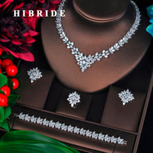 HIBRIDE-Conjunto de joyería nupcial de lujo con corte Marquesa, accesorios de boda, 4 Uds., Circonia cúbica completa, bisutería para mujer, N-702 2024 - compra barato