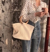 Fashion Summer Circle Wooden Handle Knitted Handbag Canvas bag for Women Tote bag Crossbody bag Beach bag Lady Basket Travel 2024 - buy cheap