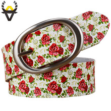Cinturones de piel auténtica para mujer, cinturón con estampado de flores rosas, hebilla de calidad, correa de piel de vaca, ancho 3,5 2024 - compra barato