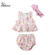 2018 Brand New Toddler Infant Newborn Baby Girls Ice Cream Vest Tops Shorts Briefs Headband 3pcs Outfit Clothes Summer Sunsuit 2024 - buy cheap