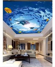 Personalizado foto papel 3d papel pintado mural para techo océano dolphin Sol de techo estéreo frescos 3d viviendo papel tapiz para habitación Decoración 2024 - compra barato