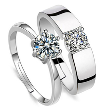 Nova Moda de Cristal de Noivado Simples Brilhante Jóias Nupcial Do Casamento Anéis Casal Para Sempre O Amor Aberto 2024 - compre barato