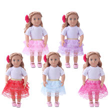 Roupas de boneca nova americana branca camiseta + vestido de saia de bolo de renda acessórios de brinquedo encaixa 18 polegadas e 43 cm bebê c740 2024 - compre barato