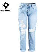 2047 Youaxon Ripped Boyfriends Mom Jeans Women`s New Mid Waist True Denim Jean Slim Fit Pants Jeans For Woman 2024 - buy cheap
