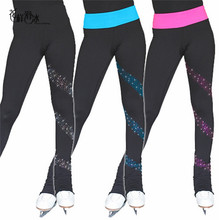 Ice skating long pants Figure Skating Trousers customized warm fleece Adult Child Competition Performance shiny Rhinestone 2024 - buy cheap