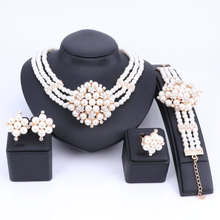 Conjuntos de joyas de cristal dorado de Dubái para mujer, de lujo, disfraz de boda nigeriana, conjunto de joyas de pendiente y Collar para India 2024 - compra barato