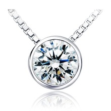 Solid Platinum PT950 Pendant With Silver Snake Chain Brilliant Round 1CT Diamond Engagement Pendant Solitaire Necklace 2024 - buy cheap