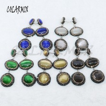 4Pairs Mix color Cat eye  stone earrings pave rhinestone earrings natural stone  Drop earrings   gift for lady  4887 2024 - buy cheap