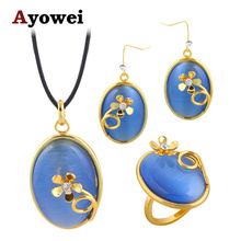 Ayowei Amazing Blue Zircon Gold color for Women Party Fashion Jewelry Sets Earrings/Pendant/Ring JS688A 2024 - buy cheap