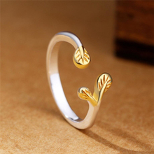 Sole Memory Simple Retro Thai Silver Leaves Twigs Cute Fresh Silver Color Female Resizable Opening Rings SRI342 2024 - buy cheap