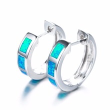 Women 925 Sterling Silver Clip Earrings Round Double Circles White/Blue Opal Clip On Earrings 2024 - buy cheap