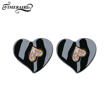 Fashion 585 Rose Gold Heart Stud Earrings With Smooth Black Ceramic For Women Shining Rhinestone Engagement Party Jewelry Gifts 2024 - buy cheap