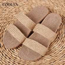 COOLSA Women's Quality Striped Linen Slippers Couple Indoor Breathable Lightweight Flax Slides Cross Health Flip Flops 2024 - buy cheap