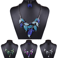 Splendid Colorful Leaf Rhinestone Alloy Drop Necklace Earrings Classic Jewelry Set 51VC 2024 - buy cheap