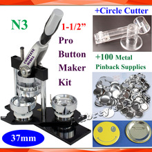 Pro N3 NEW 1-1/2" 37mm Badge Button Maker Machine + Adjustable Circle Cutter+100 Sets Metal Pinback Supply 2024 - buy cheap