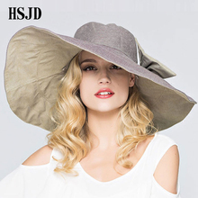Sombrero de Sol de algodón con visera ancha para mujer, sombrero plegable de doble cara, Anti-UV, con lazo, flexible, 2018 2024 - compra barato