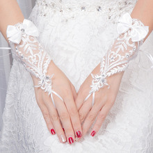 Luvas com aplicação de laço branco, luva de festa curta sem dedos elegante, luvas para casamento e noite, 1 par 2024 - compre barato