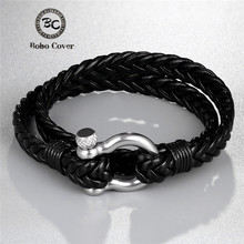 Fashion Black Weave PU Leather Stainless steel Buckle Bracelet men Couple Multilayer Wrap Bracelets women Jewelry homme Pulseras 2024 - buy cheap