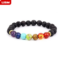 2 Color New Style Chakra Bracelet Men Black Lava Healing Balance Beads Reiki Buddha Prayer Natural Stone Yoga Bracelet For Women 2024 - buy cheap