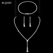 BLIJERY-Conjunto de joyería nupcial de cristal Simple para mujer, juego de collar, pendientes, pulsera, conjunto de joyería de boda 2024 - compra barato