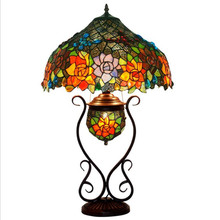 Tiffany-Lámpara de Mesa Grande Bohemia con flores de vidrio coloridas para vestíbulo, cama, Bar, decoración de apartamento, accesorio de iluminación, 1093 2024 - compra barato