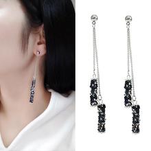 Female Earings Luxury Rhinestone Inlaid Tassel Rectangle Pendant Women Long Drop Dangle Earrings 2024 - buy cheap