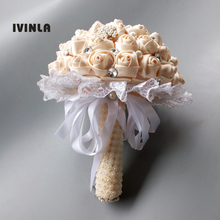 cream Wedding Hand made Flower pearl Bridesmaid Crystal Bridal Wedding Bouquet 2024 - buy cheap