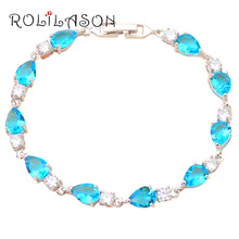 ROLILASON romantic Water drop shaped sea water blue Zircon charm bracelets Silver Fashion jewelry gift for girlfriend TB453 2024 - buy cheap