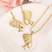 Brincos femininos dourados e africanos, conjunto de joias para mulheres e meninas com pingente de cabeça de ouro 2024 - compre barato