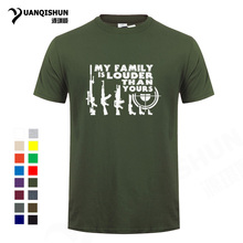 Camiseta masculina de estampa de letras fuuny, minha família é mais alta do que a sua arma, camiseta com segunda edição, 16 cores, camiseta masculina fashion 2024 - compre barato