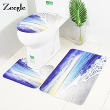 Zeegle-tapete decorativo antiderrapante para banheiro, conjunto de tapetes de flanela para banheiro e banheiro, com estampa de ondas 2024 - compre barato
