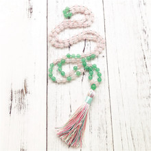 108 mala beads Necklace Hand Kontted Tassel Buddhist Prayer Beads Meditation Necklace RoseQuartz & Green Aventurine Mala 2024 - buy cheap