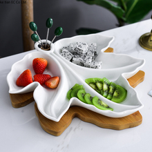 Nordic creative ceramic fruit plate Separated dried fruit plate with bamboo mat Fruit snack plate living room decoration 2024 - buy cheap