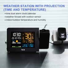 Метеостанция FanJu FJ3391 с проекционным монитором погоды, DCF Радиоуправление, календарь, 7 языков, будильник с подсветкой 2024 - купить недорого