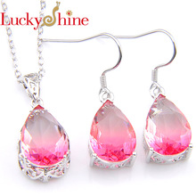 Luckyshine  Fashion Honey Water Drop  pink Gradient Tourmaline Crystal Pendants Drop Earrings  Wedding For Women  Jewelry Sets 2024 - buy cheap
