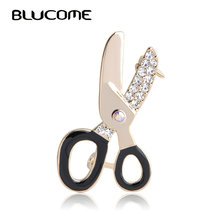 Женская металлическая брошь Blucome, черная брошь с эмалью, в форме ножниц, с маленькими кристаллами 2024 - купить недорого